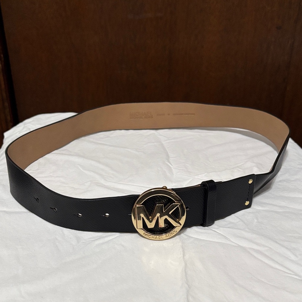 Michael Kors Black Belt with Gold Logo Buckle